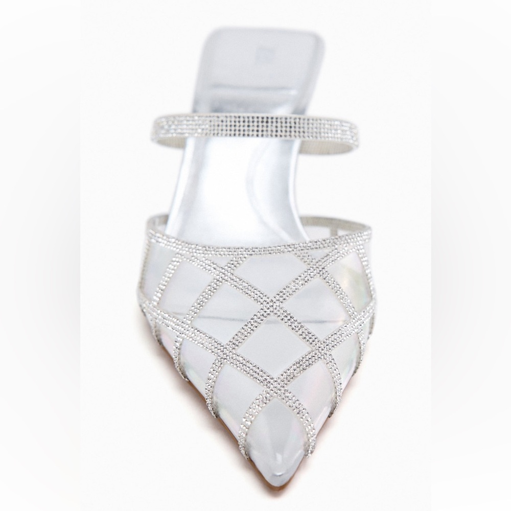 Zara Rhinestone Vinyl Silver Mules - Picture 2 of 5